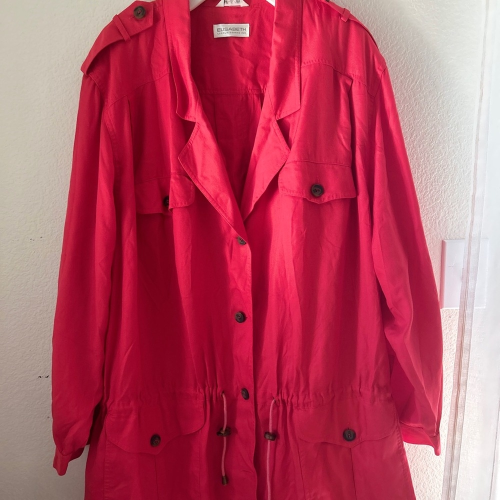 Liz Claiborne Bold Pink Conch waist Utility Jacket long sleeve button down sz 22